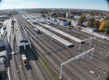 Stacja Ełk - widok z drona na nowe tory i perony fot Paweł Chamera PKP Polskie Linie Kolejowe SA