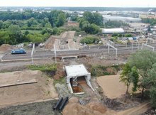 Widok z drona na budowę wiaduktu w Ełku. Fot. Paweł Chamera PKP Polskie Linie Kolejowe S.A.
