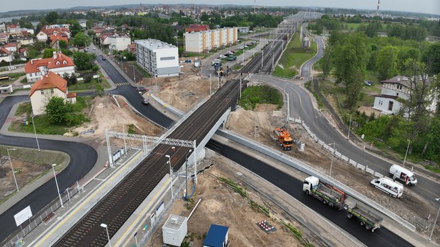 Widok z drona na wiadukt kolejowy w Ełku. Autor Paweł Chamera