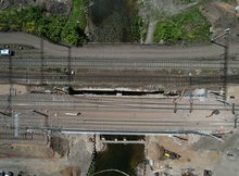 Most na rzece Ełk widok z drona. fot. Szymon Grochowski PKP Polskie Linie Kolejowe SA