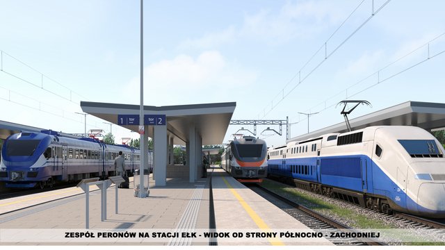 Wizualizacja - zespół peronów na stacji Ełk - widok od strony północno - zachodniej