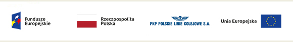 Logo Fundusze Europejskie, flaga Rzeczpospolita Polska, logo PKP Polskie Linie Kolejowe S.A., Logo Unia Europejska
